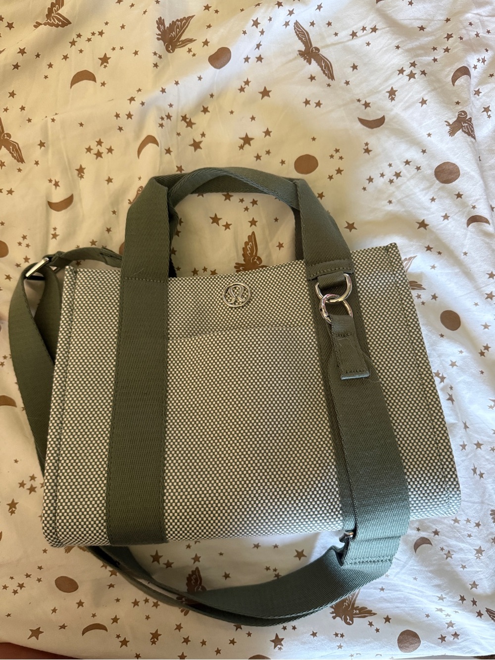lululemon athletica Olive and Cream Canvas Messenger Tote